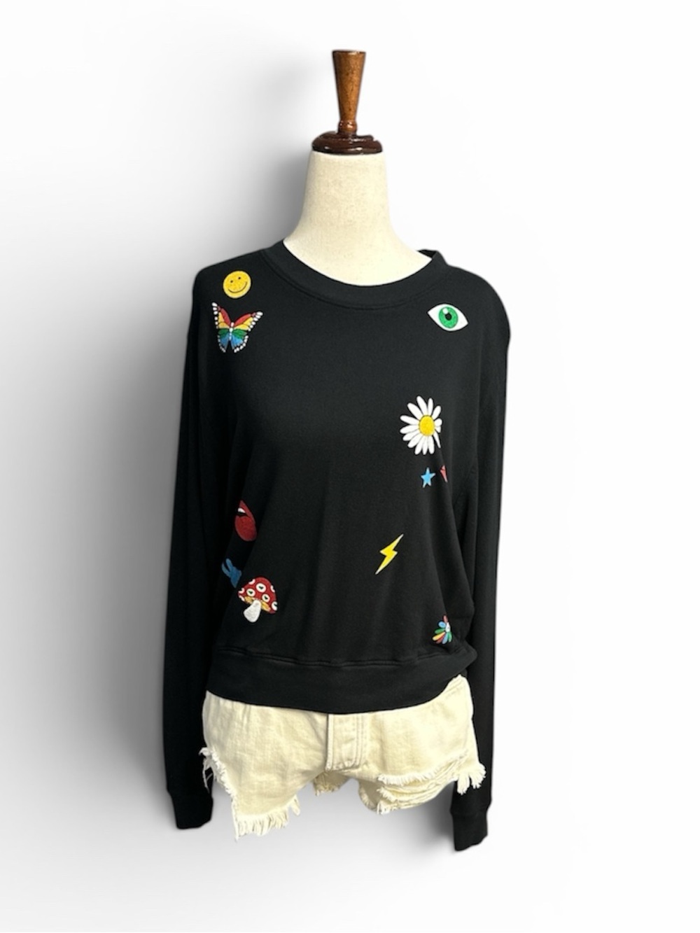 Lauren Moshi Sweatshirt Black Graphic S Spalding Retro Elements Pullover